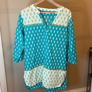 Hatley Aqua Seahorses Women’s Tapered Tunic Size M